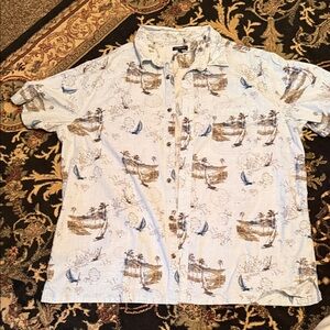 Croft & Barrow Blue and Brown Scenic Print Shirt